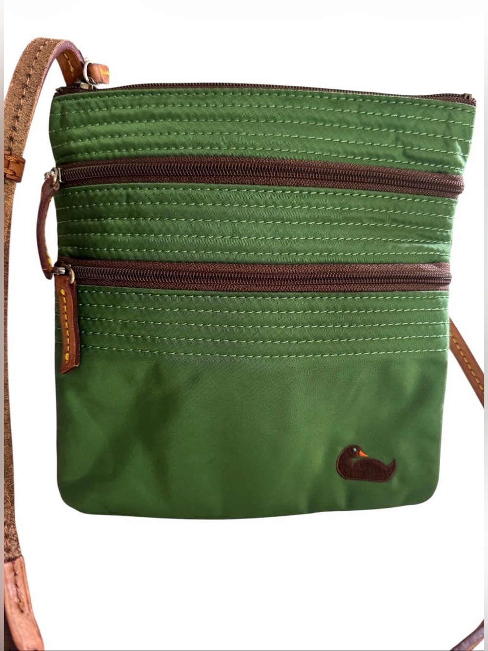 Dooney & Bourke Nylon North South Triple Zip Crossbody.Color: Kelly green nylon. - Picture 1 of 12